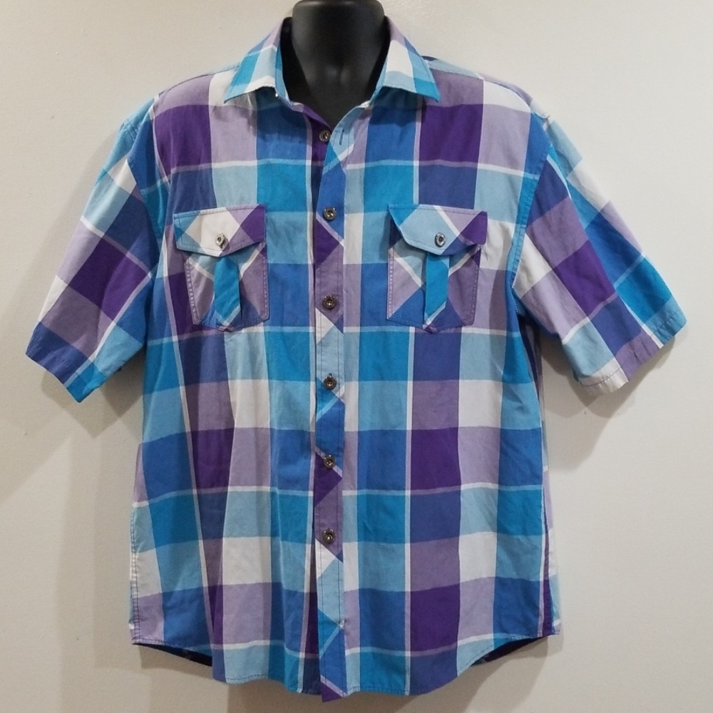 Noiz men's multi color plaid button down shirt